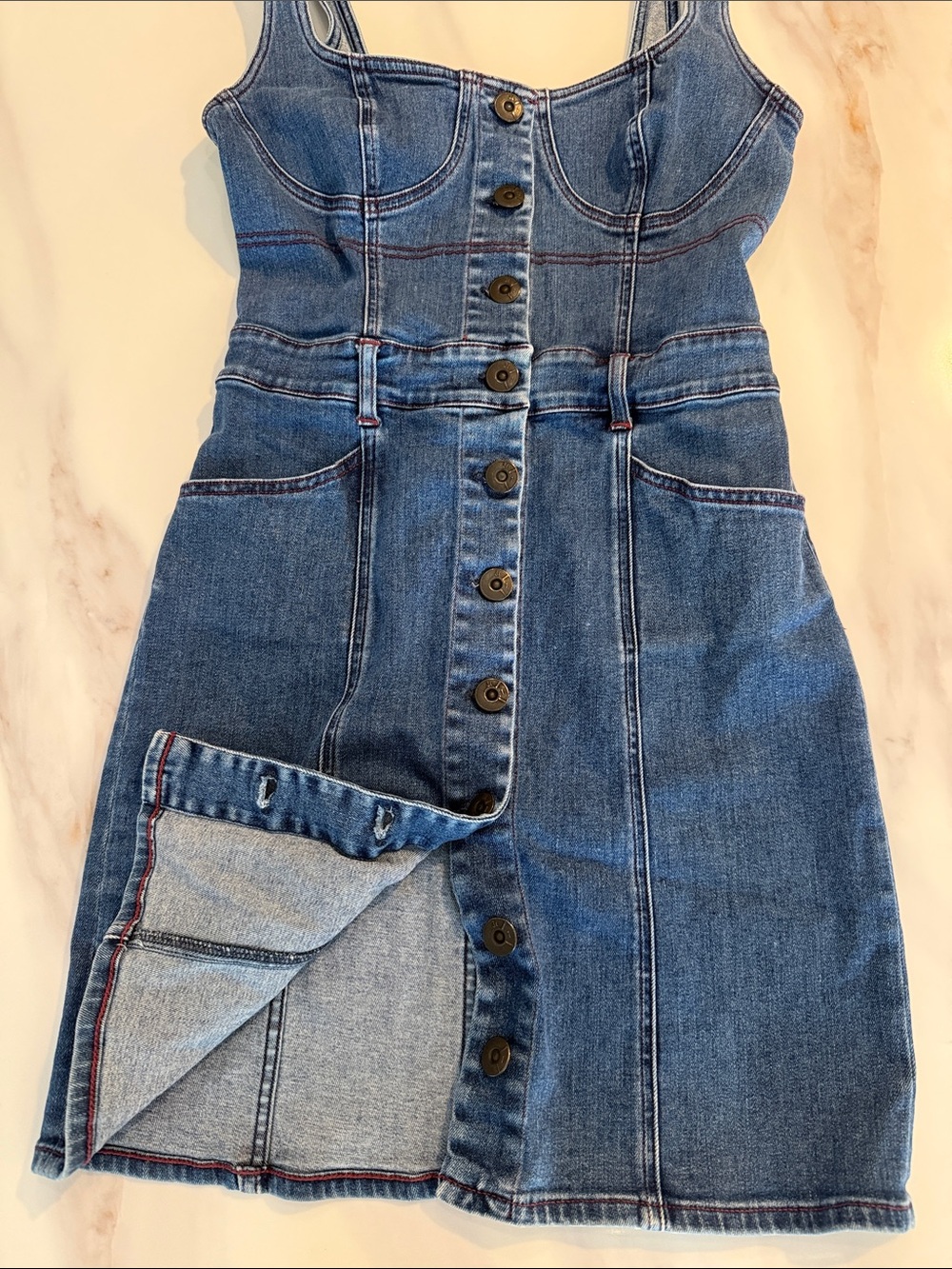 3x1 Denim Shannon Dress Button-Front Jeans Mini Dress Medium Kyla Blue Wash - Picture 6 of 16